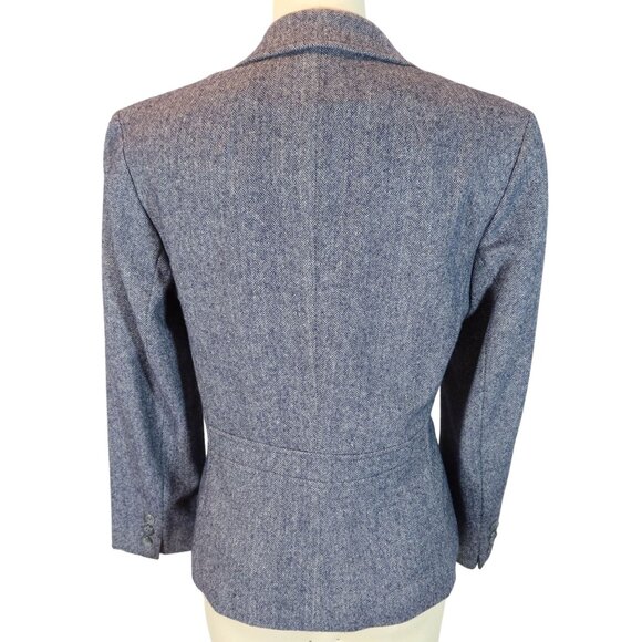 Vintage PENDLETON Herringbone Virgin Wool Two Button Blazer Size 2 Navy Blue - Picture 2 of 9